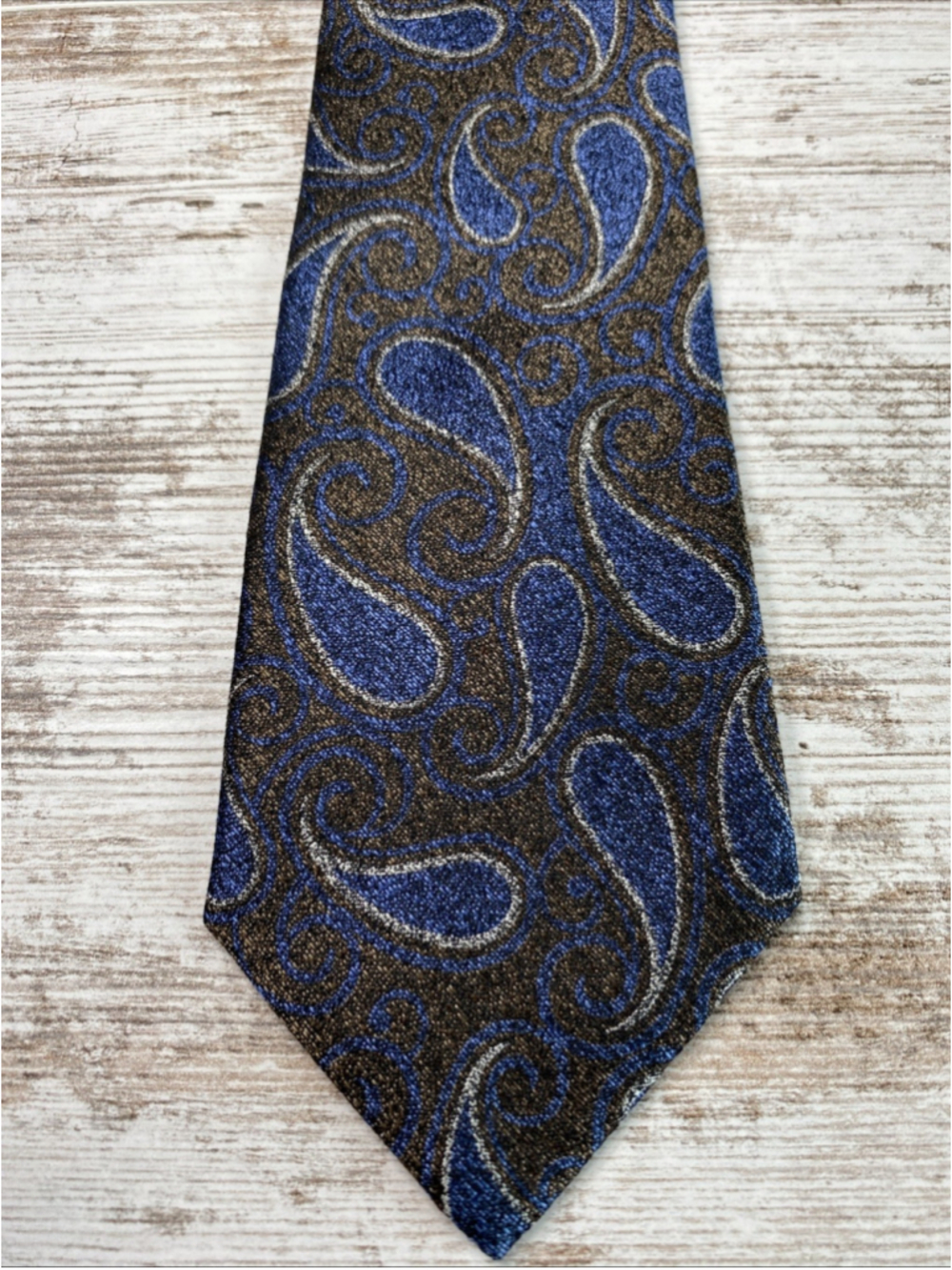 Joseph Abboud Silk Tie Blue Bronze Paisley Mens Necktie Woven 58 x 3.25